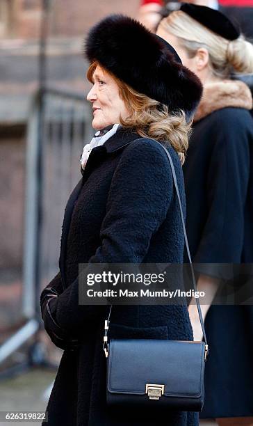 Leonora Anson, Countess of Lichfield attends a Memorial Service for Gerald Grosvenor, 6th Duke of Westminster at Chester Cathedral on November 28,...