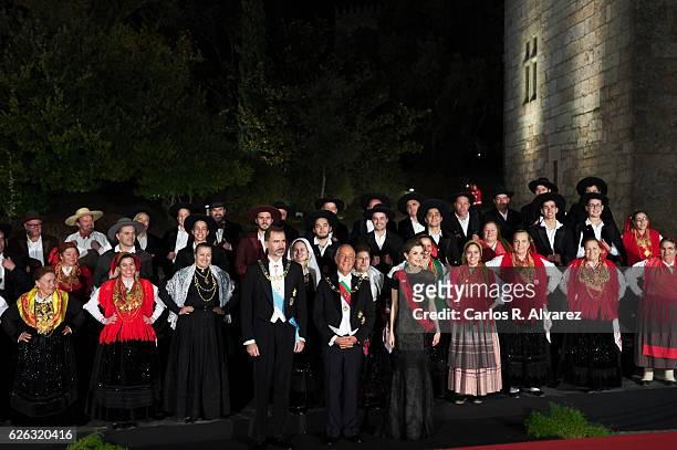 King Felipe of Spain , President of Portugal Marcelo Rebelo de Sousa and Queen Letizia of Spain attend a Gala Dinner at the Dukes of Braganza Palace...