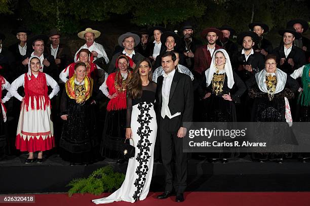 Iker Casillas and wife Sara Carbonero attend a Gala Dinner at the Dukes of Braganza Palace during the Spanish Royals official visit to Portugal on...