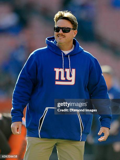 Head coach Ben McAdoo of the New York Giants stands on the field prior to a game against the Cleveland Browns on November 27, 2016 at FirstEnergy...