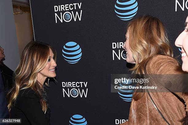 Actress Sarah Jessica Parker and Sportscaster Linda Cohn attends AT&T's celebration of the Launch of DIRECTV NOW at Venue 57 on November 28, 2016 in...