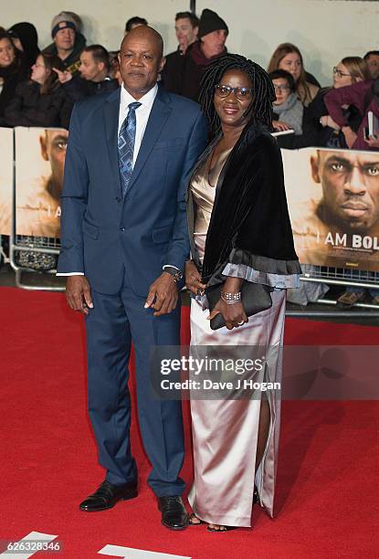 Wellesley Bolt and Jennifer Bolt attends the World Premiere of "I Am Bolt" at Odeon Leicester Square on November 28, 2016 in London, England.