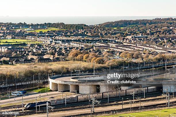 eurotunnel - channel train and folkestone terminal - eurotunnel terminal stock pictures, royalty-free photos & images