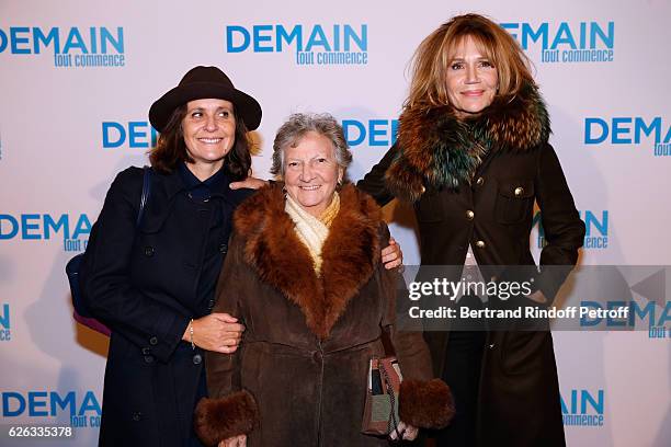 Actresses Pascale Pouzadoux, Marthe Villalonga and Clementine Celarie attend the "Demain Tout Commence" Paris Premiere at Cinema Le Grand Rex on...