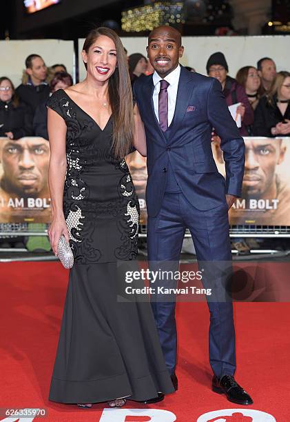 Tania Nell and Mo Farah attend the World Premiere of "I Am Bolt" at Odeon Leicester Square on November 28, 2016 in London, England.