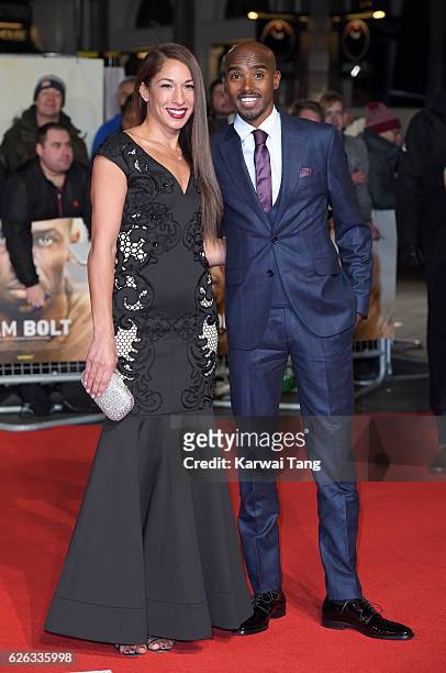 Tania Nell and Mo Farah attend the World Premiere of "I Am Bolt" at Odeon Leicester Square on November 28, 2016 in London, England.