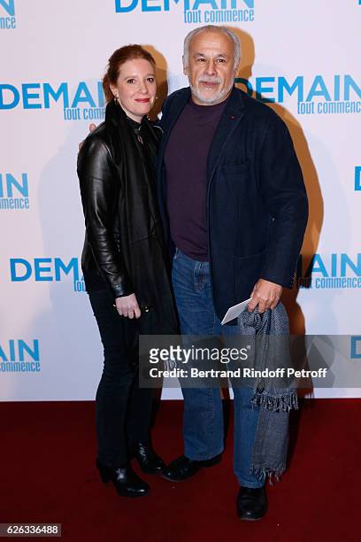 Francis Perrin and his wife Gersende Dufromentel attend the "Demain Tout Commence" Paris Premiere at Cinema Le Grand Rex on November 28, 2016 in...