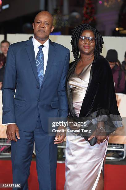 Wellesley Bolt and Jennifer Bolt attend the World Premiere of "I Am Bolt" at Odeon Leicester Square on November 28, 2016 in London, England.