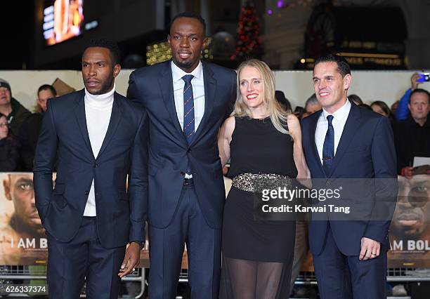Nugent Turner , Usain Bolt and Ricky Simms attend the World Premiere of "I Am Bolt" at Odeon Leicester Square on November 28, 2016 in London, England.