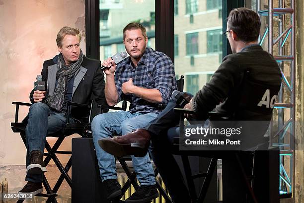 Linus Roache and Travis Fimmel attend the Build Series to discuss "Vikings" at AOL HQ on November 28, 2016 in New York City.