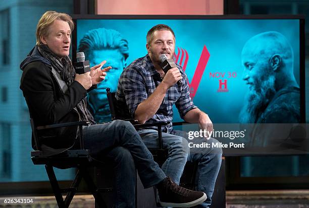 Linus Roache and Travis Fimmel attend the Build Series to discuss "Vikings" at AOL HQ on November 28, 2016 in New York City.