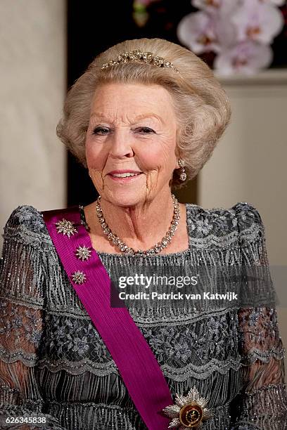 Princess Beatrix of The Netherlands during the official photo ahead the state banquet for the Belgian King and Queen on November 28, 2016 in...