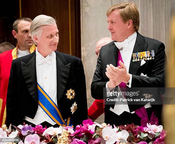 King Philippe and King Willem-Alexander during the state banquet for the Belgian King and Queen on November 28, 2016 in Amsterdam, Netherlands.