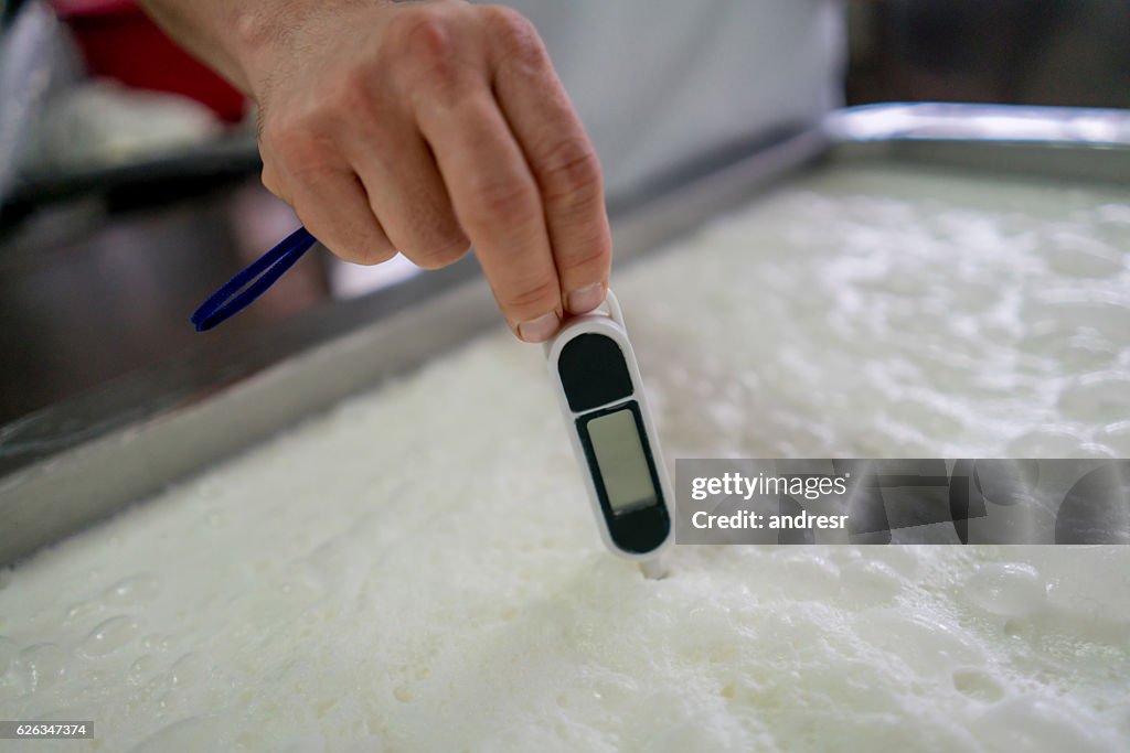 Man working at a dairy factory
