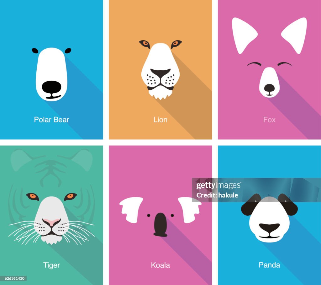 Cara De Dibujos Animados De Animales Vector De Icono De Cara Plana  Ilustración de stock - Getty Images