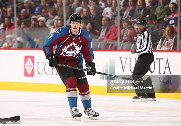 John Mitchell of the Colorado Avalanche skates against the Edmonton Oilers at the Pepsi Center on November 23, 2016 in Denver, Colorado. The Oilers...
