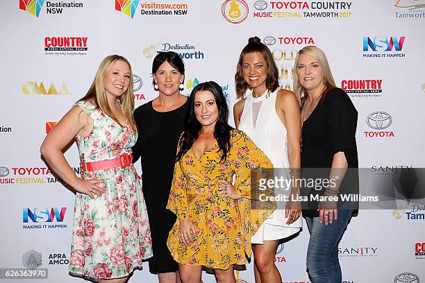 Kristy Cox, Sara Storer, Kristy Lee Atkins, Amber Lawrence and Seleen McAlister attend the 2017 Golden Guitar Awards Finalists event at Carriageworks...