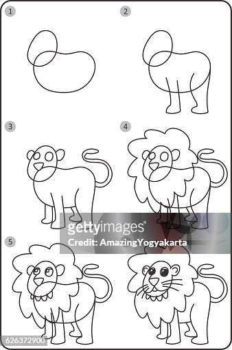 Cómo Dibujar León Fácil Dibujo León Para Los Niños Paso A Paso Ilustración  de stock - Getty Images