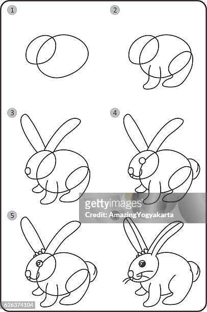 Cómo Dibujar Conejo Conejo De Dibujo Fácil Para Niños Paso A Paso  Ilustración de stock - Getty Images