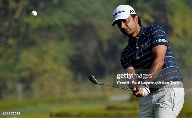 Jyoti Randhawa of India plays a shot during practice for the Panasonic Open India at Delhi Golf Club on November 29, 2016 in New Delhi, India.