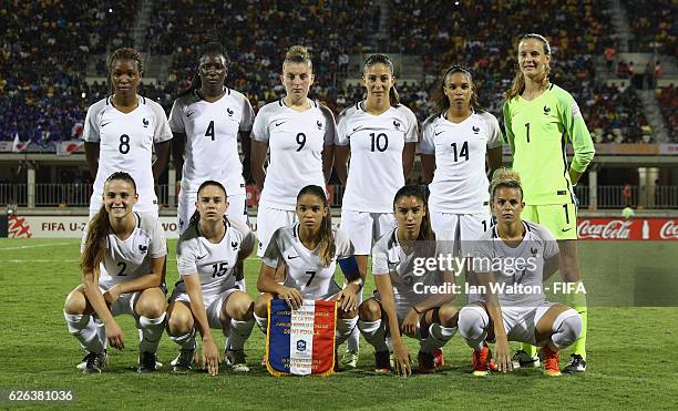 France team lines up during the FIFA U-20 Women's World Cup, Semi Final match between Japan and France at Sir John Guise Stadium on November 29, 2016...