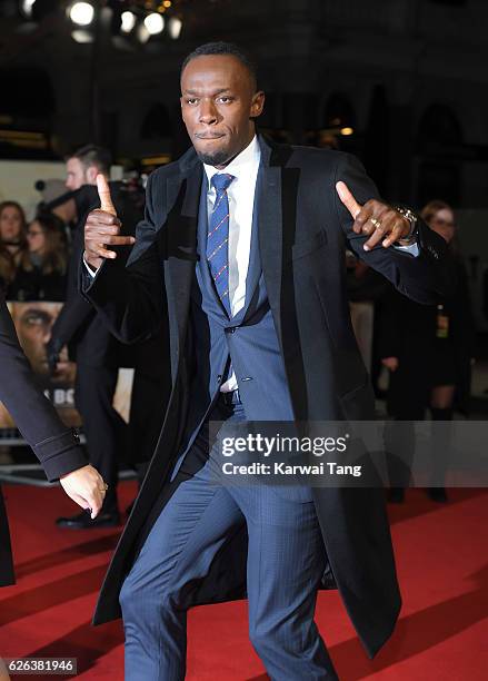 Usain Bolt attends the World Premiere of "I Am Bolt" at Odeon Leicester Square on November 28, 2016 in London, England.