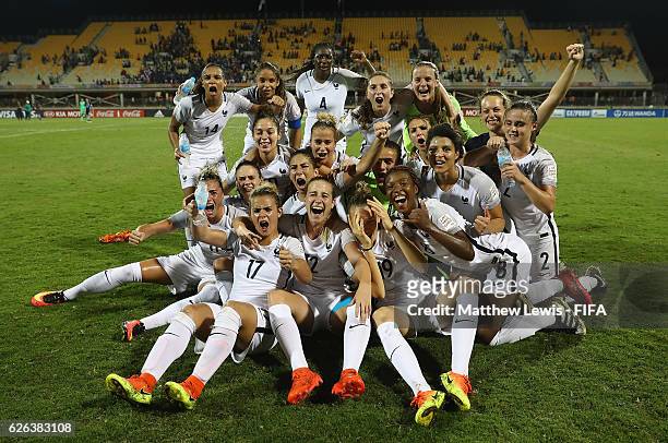 France celebrate their win over Japan after the FIFA U-20 Women's World Cup Papua New Guinea 2016 Semi Final match between Japan and France at Sir...