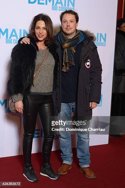 Noemie Elbaz and Davy Sardou attend the "Demain Tout Commence" Paris Premiere at Le Grand Rex on November 28, 2016 in Paris, France.