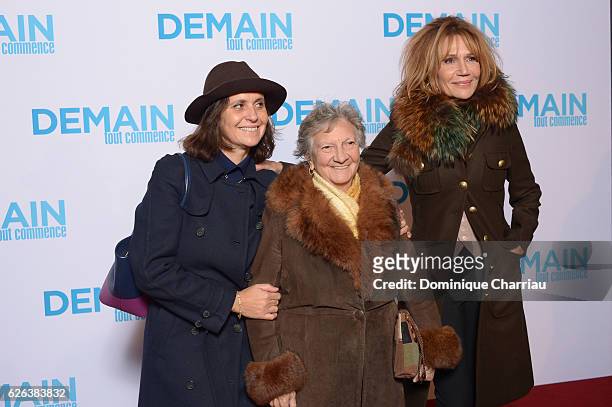 Pascale Pouzadoux, Marthe Villalonga and Clementine Celarie attend the "Demain Tout Commence" Paris Premiere at Le Grand Rex on November 28, 2016 in...