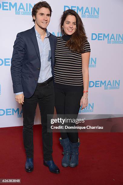 Julien Dereims and Anouchka Delon attend the "Demain Tout Commence" Paris Premiere at Le Grand Rex on November 28, 2016 in Paris, France.