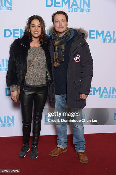 Noemie Elbaz and Davy Sardou attend the "Demain Tout Commence" Paris Premiere at Le Grand Rex on November 28, 2016 in Paris, France.