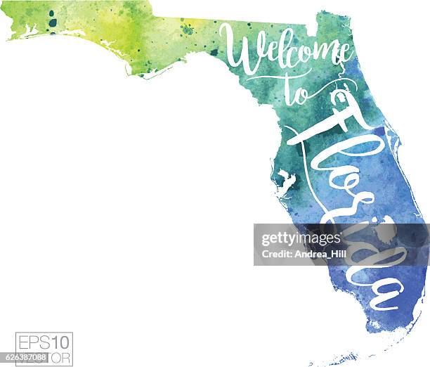 フロリダベクター水彩マップへようこそ - florida us state点のイラスト素材／クリップアート素材／マンガ素材／アイコン素材