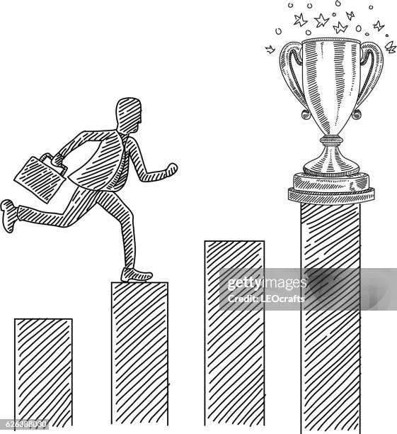 business man jumping over progress bar drawing - progress bar stock illustrations