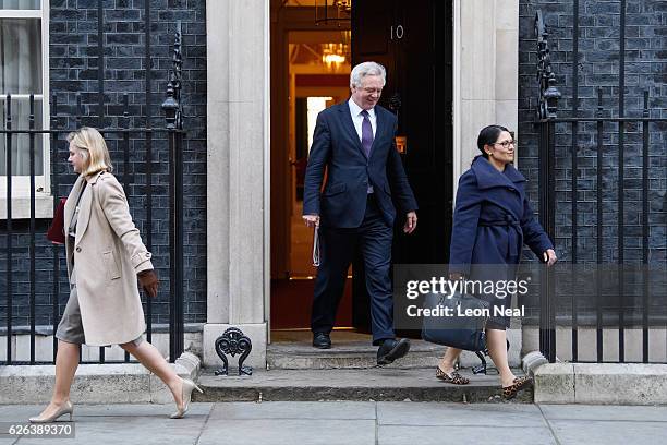 Education Secretary Justine Greening , Brexit Secretary David Davis and International Development Secretary Priti Patel leave following a Cabinet...