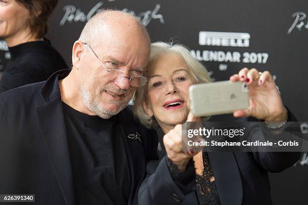 Photographer Peter Lindberg and actress Helen Mirren attend the 'Pirelli calendar 2017 by Peter Lindberg' launch at Hotel Salomon de Rothschild on...