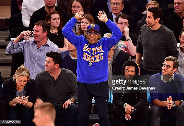 Spike Lee and Jackson Lee attend New York Knicks vs Oklahoma City Thunder game at Madison Square Garden on November 28, 2016 in New York City.
