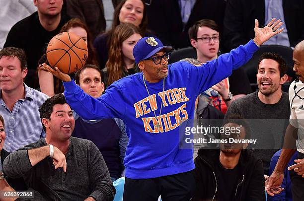 Spike Lee and Jackson Lee attend New York Knicks vs Oklahoma City Thunder game at Madison Square Garden on November 28, 2016 in New York City.