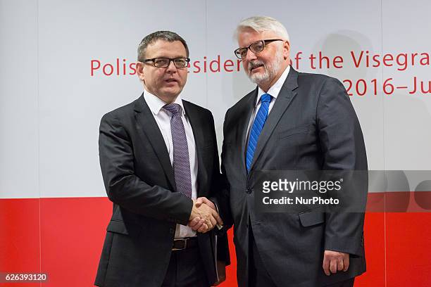 Polish minister of foreign affairs, Witold Waszczykowski and Minister of Foreign Affairs of Czech Republic Lubomr Zaorlek during the meeting of...
