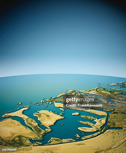 abu dhabi 3d view south-north natural color - abu dhabi map stock pictures, royalty-free photos & images