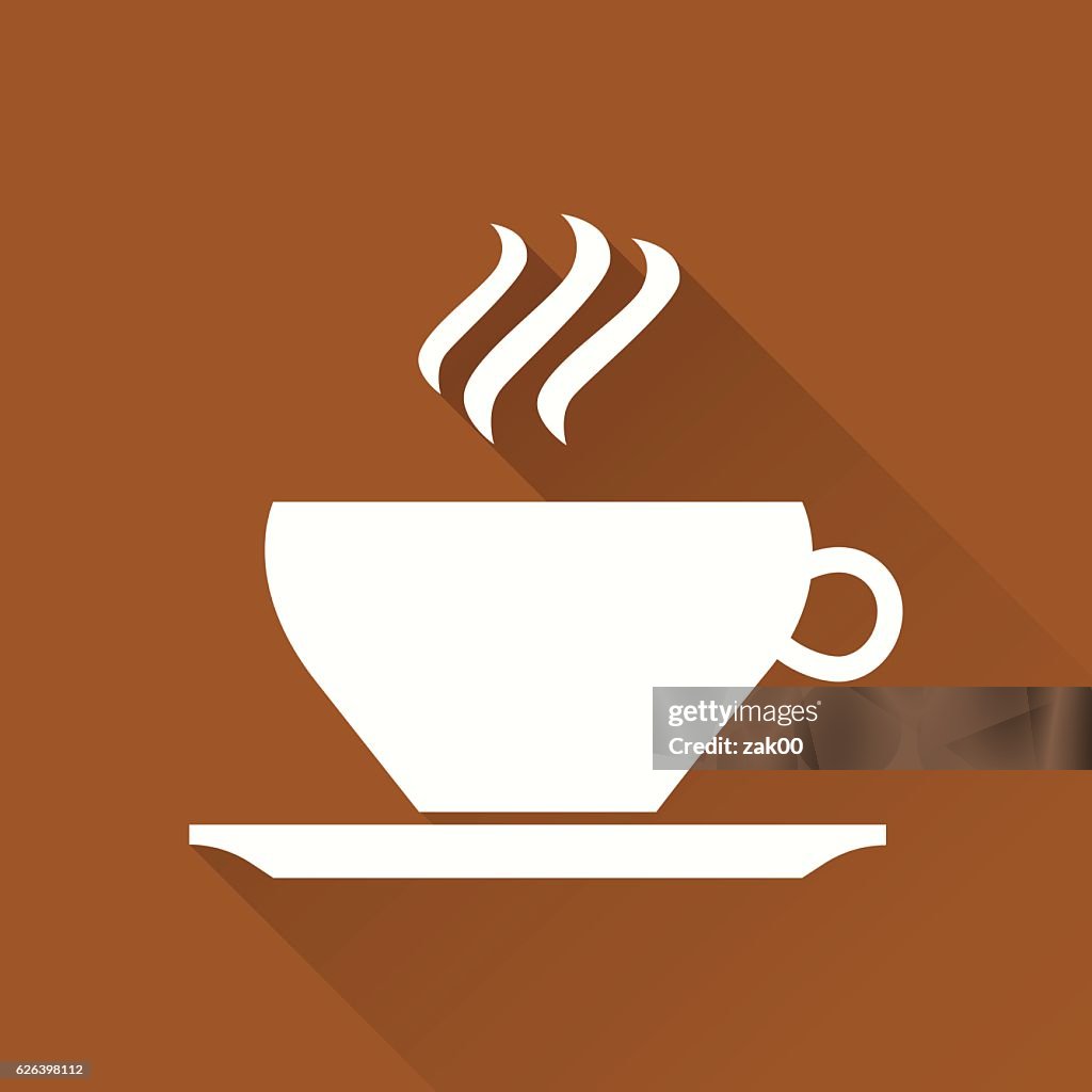 Flat-Design Kaffeetass'Icon mit langen Schatten, 