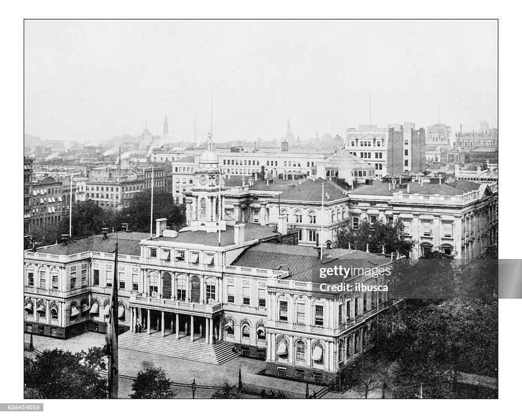 Antique photograph of New York City Hall(New York,USA)-19th century