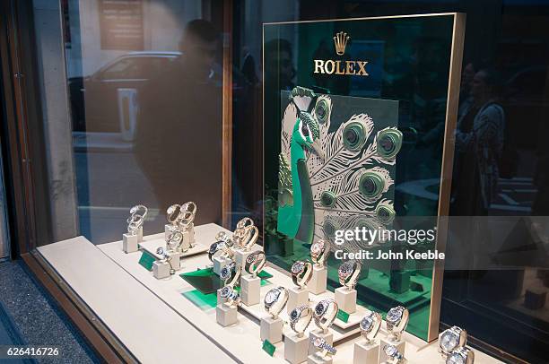 General view of Rolex watches displayed in the window of a high class watch store in Fenchurch Sreet on November 22, 2016 vin London, United Kingdom.