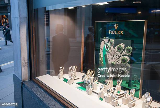 General view of Rolex watches displayed in the window of a high class watch store in Fenchurch Sreet on November 22, 2016 vin London, United Kingdom.