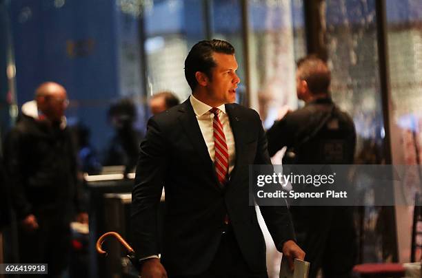 Fox News contributor Pete Hegseth arrives at Trump Tower on November 29, 2016 in New York City. President-elect Donald Trump and his transition team...