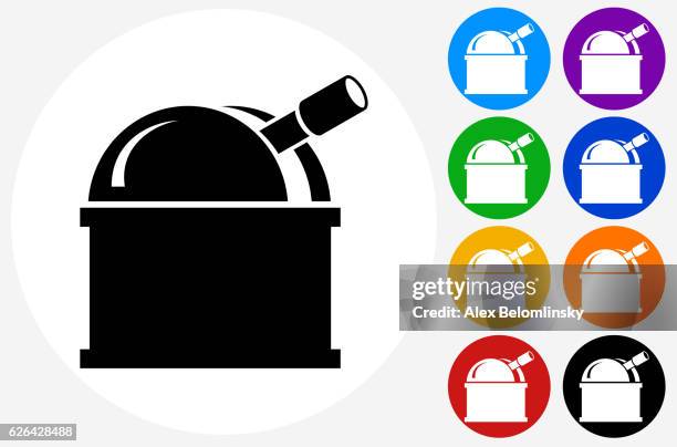 observatorium icon auf flachen farbkreis tasten - observatory stock-grafiken, -clipart, -cartoons und -symbole