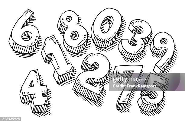 bildbanksillustrationer, clip art samt tecknat material och ikoner med set of numbers drawing - magnetsiffra