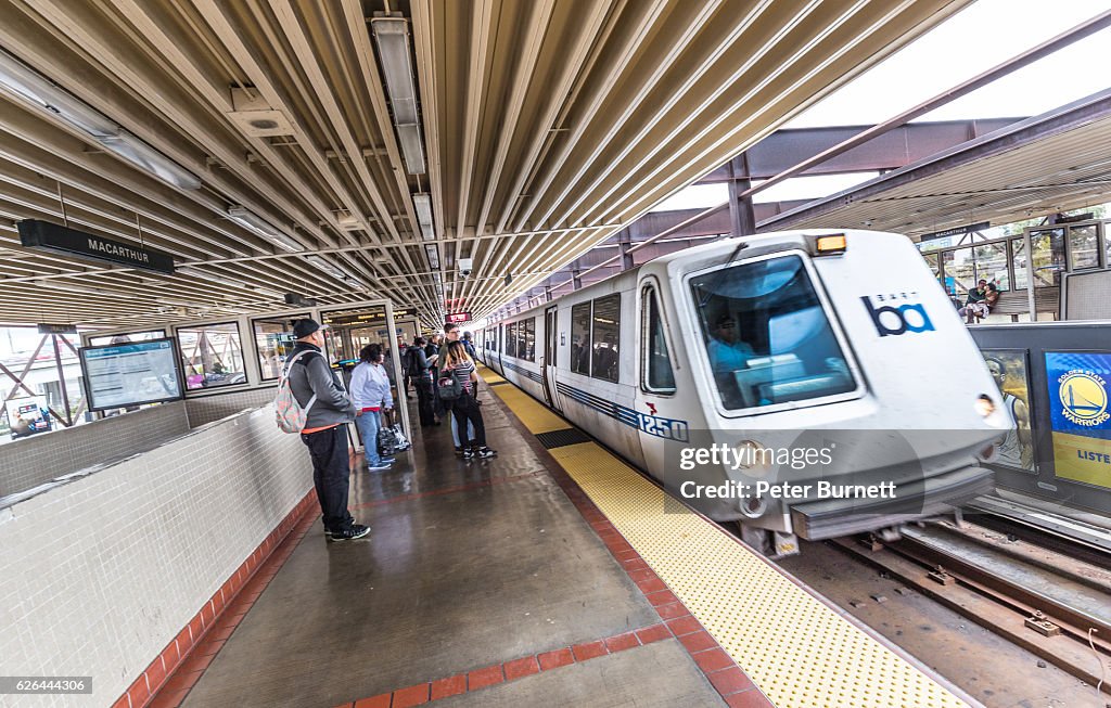 People on platform at BART station, San Francisco, USA