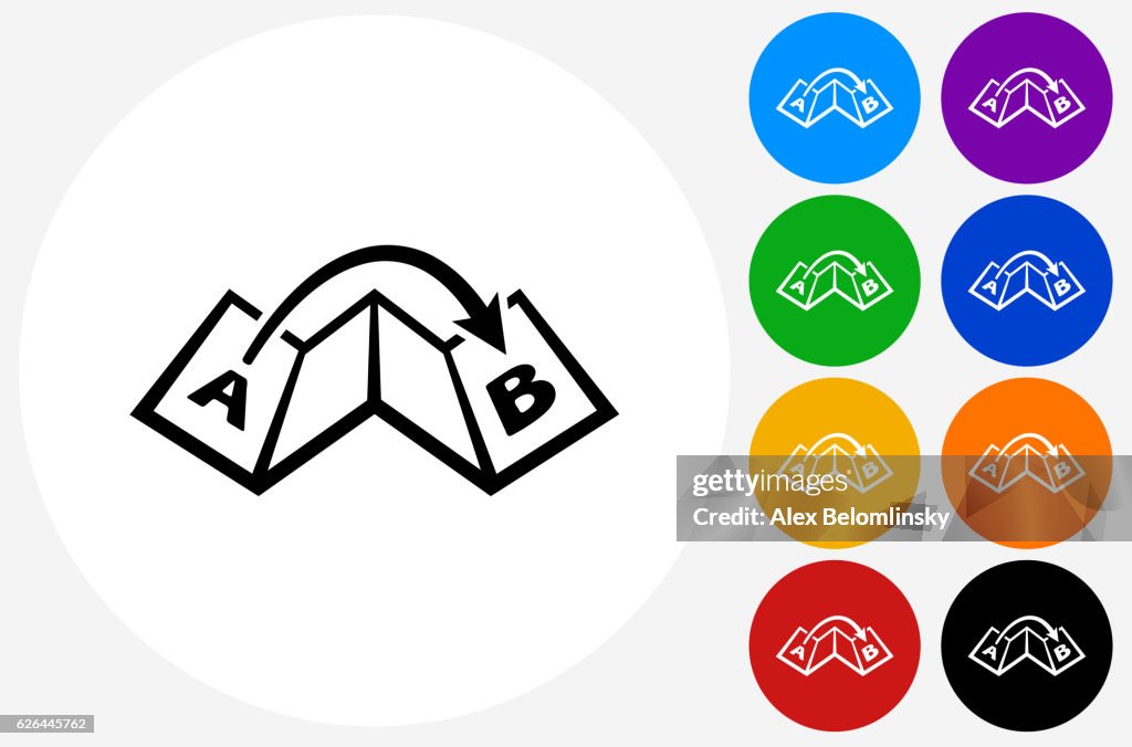 Map Point A B Icon on Flat Color Circle Buttons
