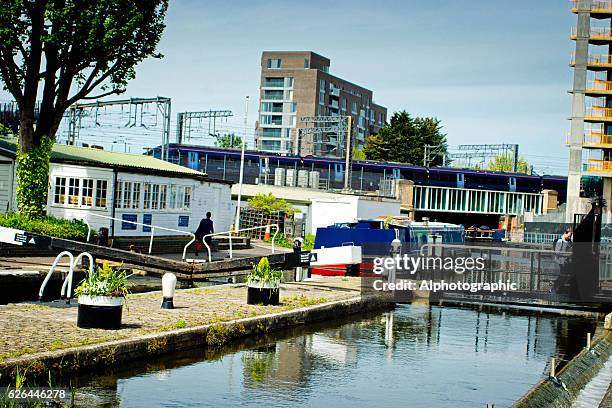 narrowboating kings cross. - gate locks for wood fences stock pictures, royalty-free photos & images