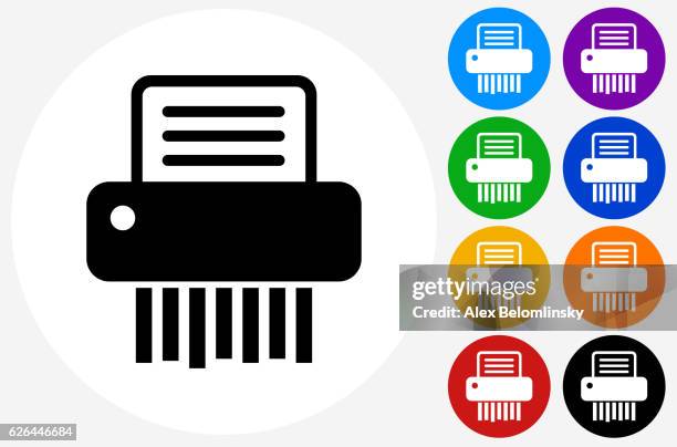 shredding paper icon on flat color circle buttons - document shredding stock illustrations